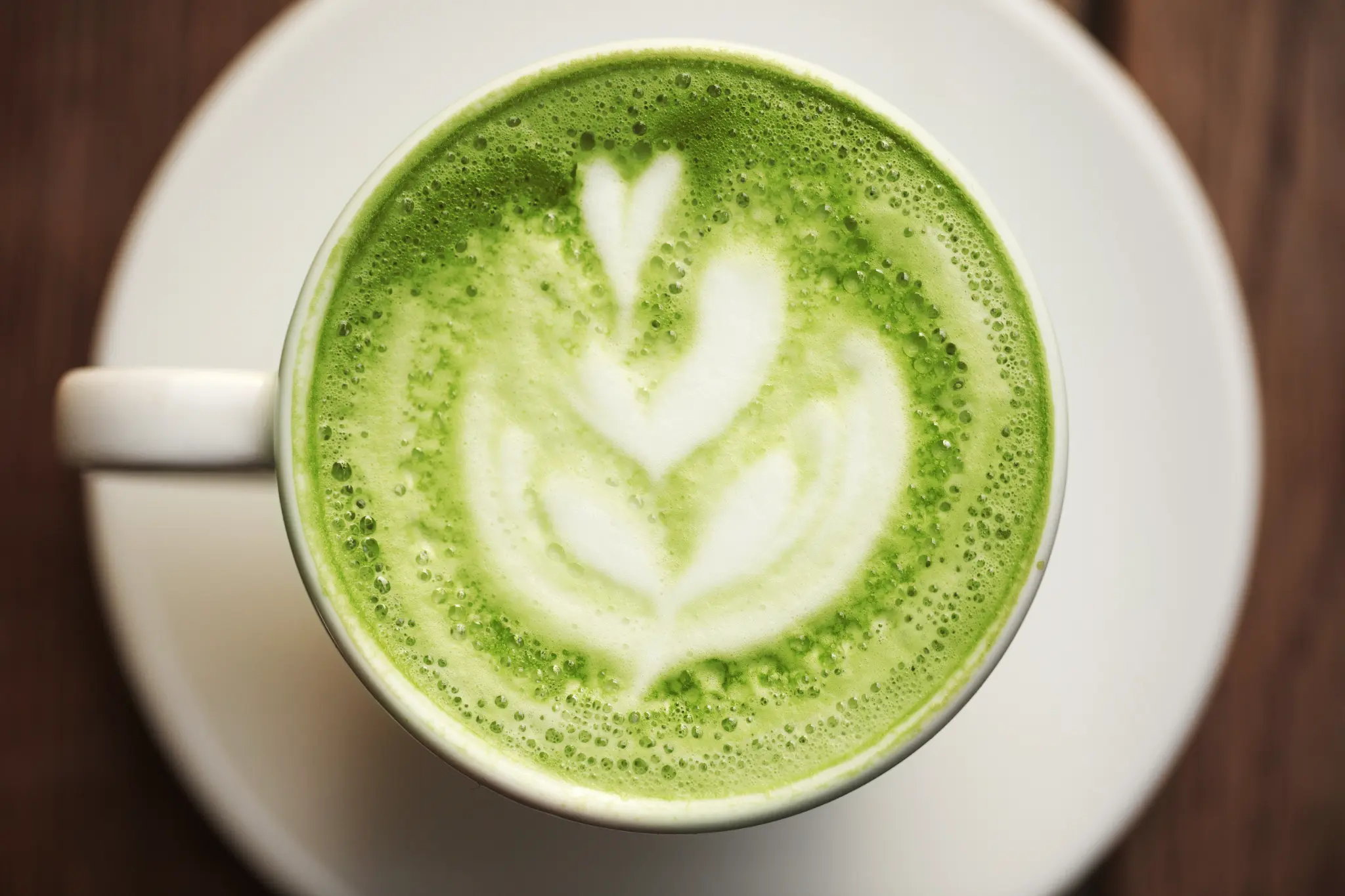 Premium matcha coffee hire - Heart latte art in ceremonial-grade matcha
